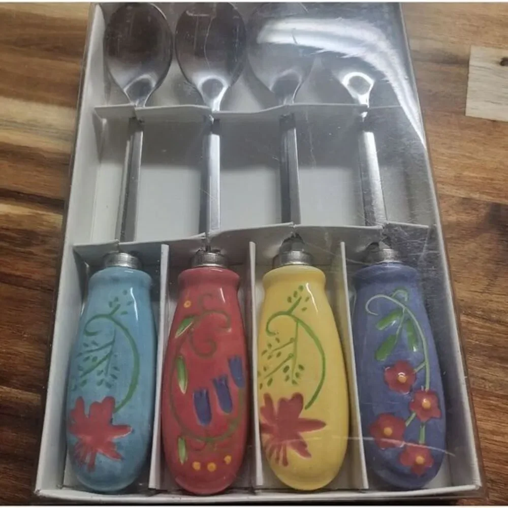 New Set Of Four Kontiki Mini Serving‎ Spoons Blue Red Yellow Charcuterie Board